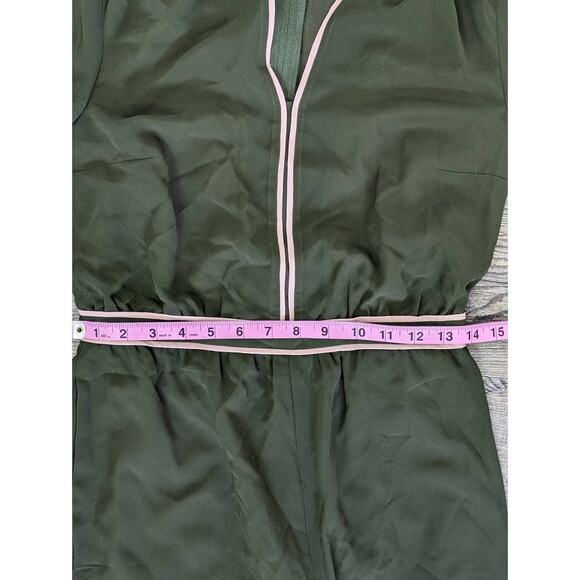 Modcloth Jumpsuit Intrigue Mastery Chiffon Wide Leg Olive Green Boho Size S - Picture 13 of 13